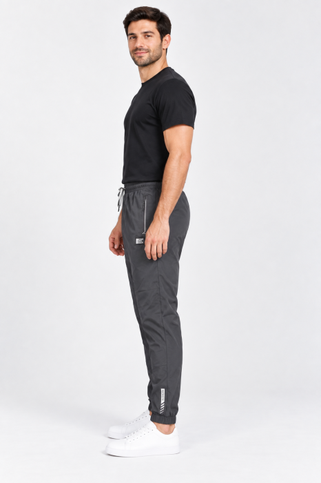 Pantaloni Fas Barbati Jogger, Material Subtire, Buzunare cu Fermoar, Talie Elastica, gri 8303 [4]
