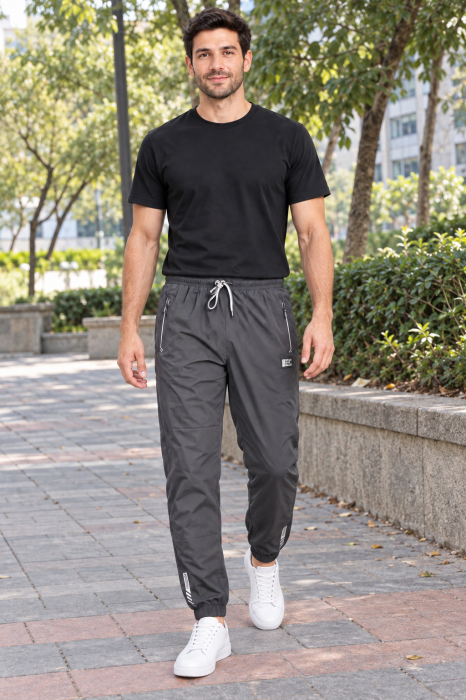 Pantaloni Fas Barbati Jogger, Material Subtire, Buzunare cu Fermoar, Talie Elastica, gri 8303 [7]