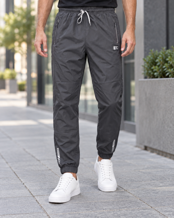 Pantaloni Fas Barbati Jogger, Material Subtire, Buzunare cu Fermoar, Talie Elastica, gri 8303 [2]