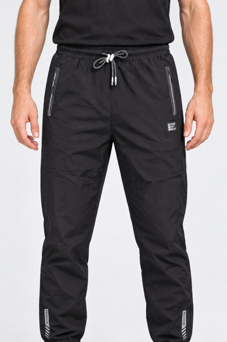 Pantaloni Fas Barbati Jogger, Material Subtire, Buzunare cu Fermoar, Talie Elastica, negru 8303 [4]