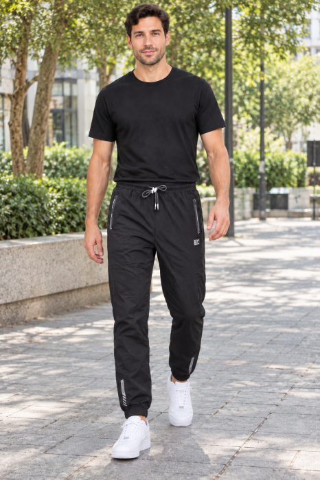Pantaloni Fas Barbati Jogger, Material Subtire, Buzunare cu Fermoar, Talie Elastica, negru 8303 [6]