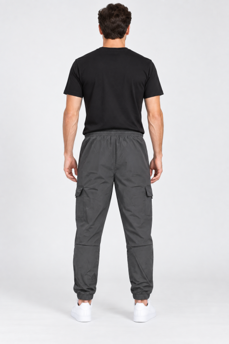 Pantaloni Fas Barbati Cargo, Material Subtire si Usor, Buzunare cu Fermoar, Talie Elastica, Gri Inchis 8301 [5]