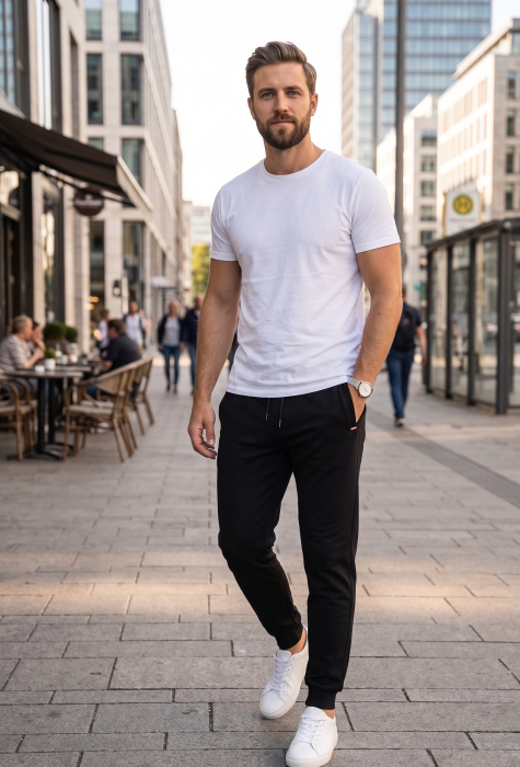 Pantaloni Trening Barbati Jogger, buzunare si snur in talie  Negru [2]