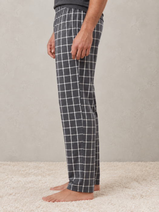 Pantaloni Pijama Barbati din Bumbac Gri cu Carouri, Lungi si Confortabili [2]