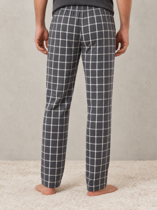 Pantaloni Pijama Barbati din Bumbac Gri cu Carouri, Lungi si Confortabili [3]