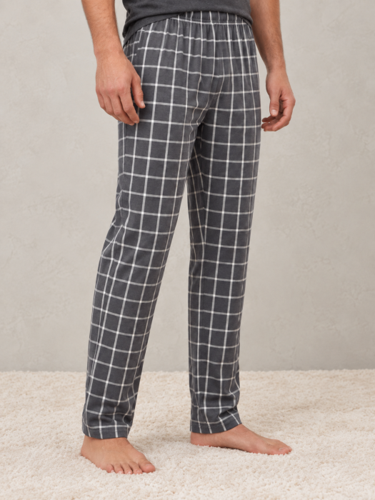 Pantaloni Pijama Barbati din Bumbac Gri cu Carouri, Lungi si Confortabili [4]