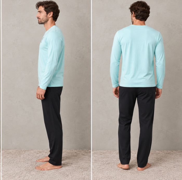 Pantaloni Pijama Barbati din Bumbac, Carouri Bleumarin-Albastru, Confortabili pentru Casa - Copie [2]