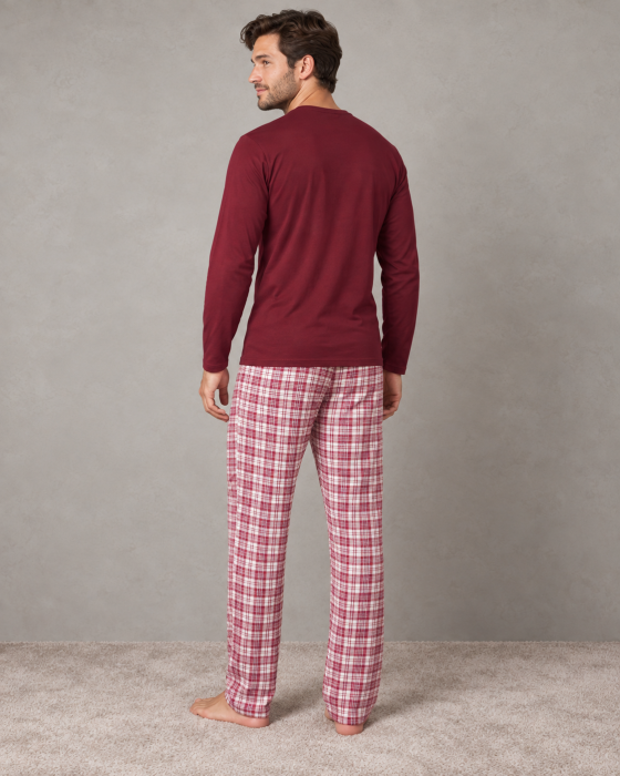 Pijama barbati din bumbac cu bluza bordo BALANCE si pantaloni in carouri [2]