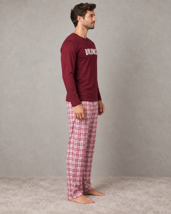 Pijama barbati din bumbac cu bluza bordo BALANCE si pantaloni in carouri [4]