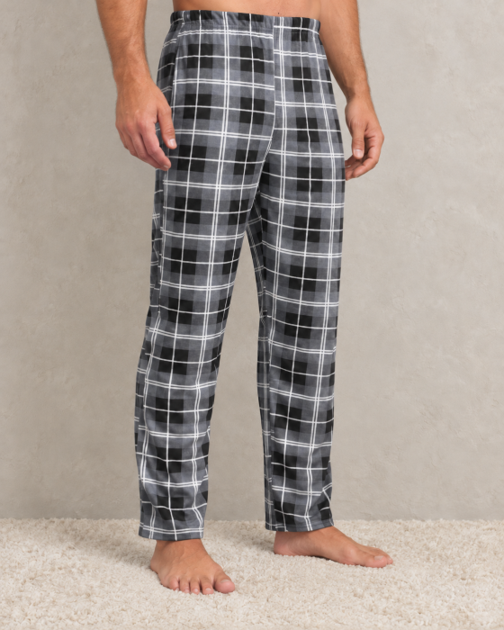 Pantaloni de Pijama Barbati din Bumbac, Marimi Mari, cu Carouri Gri si Negre [3]