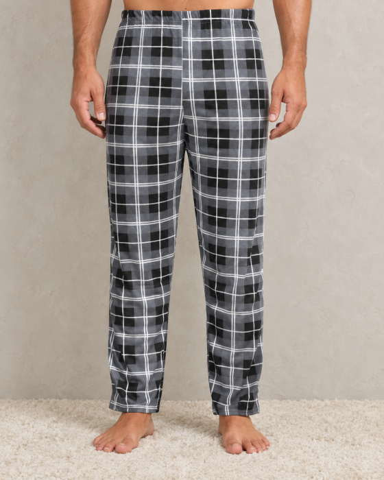 Pantaloni de Pijama Barbati din Bumbac, Marimi Mari, cu Carouri Gri si Negre [4]