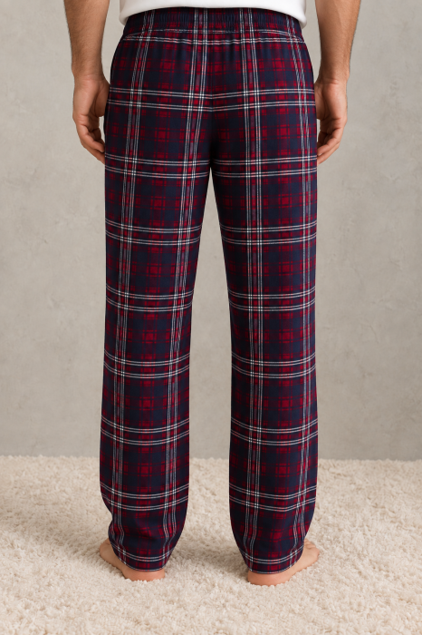 Pantaloni Pijama Barbati din Bumbac, Model in Carouri Bleumarin si Rosu, Croiala Lejera [3]