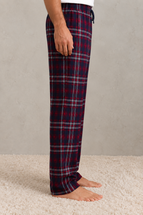 Pantaloni Pijama Barbati din Bumbac, Model in Carouri Bleumarin si Rosu, Croiala Lejera [2]