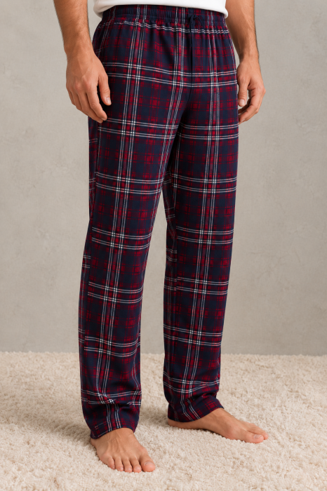 Pantaloni Pijama Barbati din Bumbac, Model in Carouri Bleumarin si Rosu marimi mari [2]
