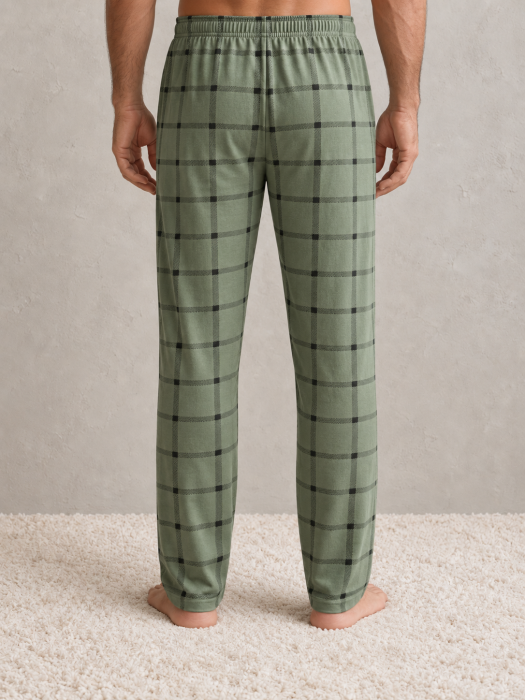 Pantaloni de pijama barbati din bumbac, verde cu carouri, talie elastica [3]