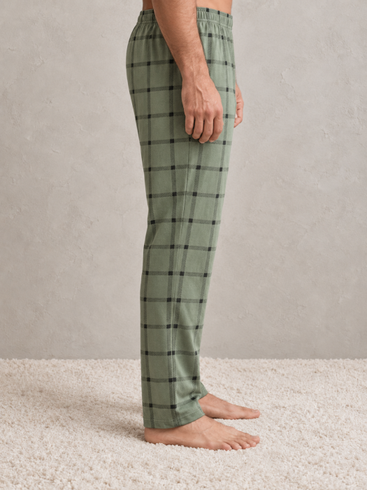 Pantaloni de pijama barbati din bumbac, verde cu carouri, talie elastica [2]