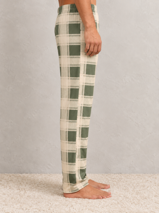 Pantaloni pijama barbati din bumbac, marimi mari, carouri verde-crem [4]