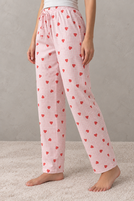 Pantaloni Pijama Dama din Bumbac Roz cu Inimioare - Model Confortabil pentru Casa si Somn [3]