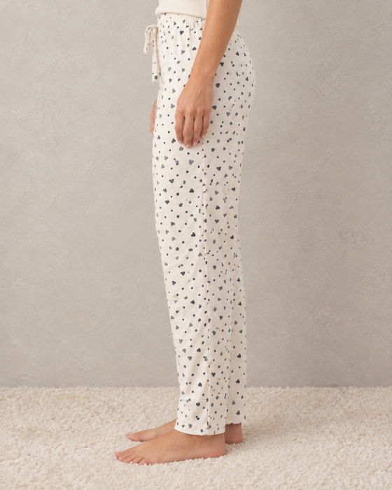 Pantaloni de Pijama Dama din Bumbac, Albi cu Inimioare, Talie Elastica, Croi Lejer [4]
