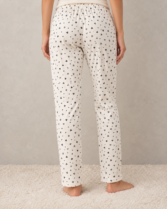 Pantaloni de Pijama Dama din Bumbac, Albi cu Inimioare, Talie Elastica, Croi Lejer [2]