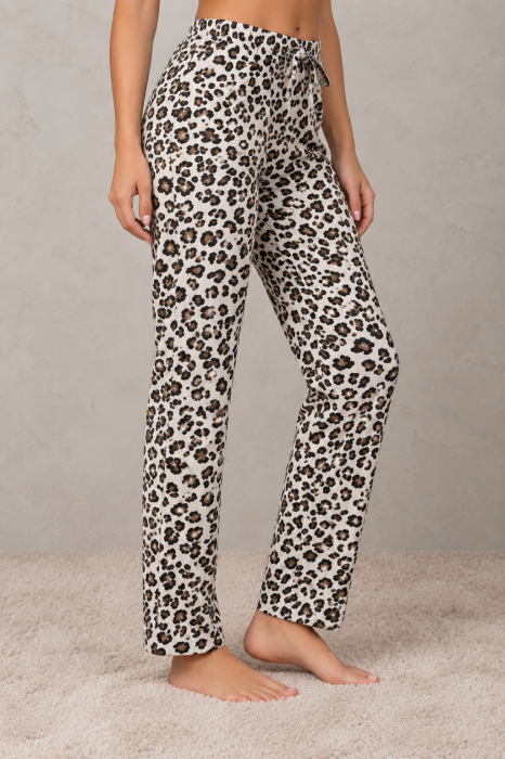 Pantaloni pijama dama din bumbac Animal Print Leopard, talie elastica [2]