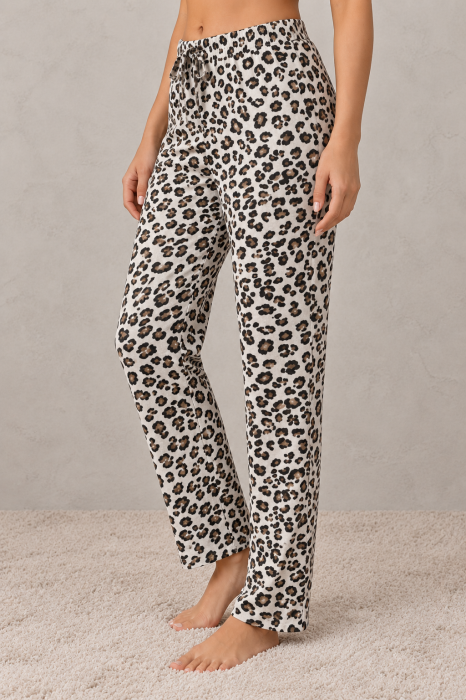 Pantaloni pijama dama din bumbac Animal Print Leopard, talie elastica [3]