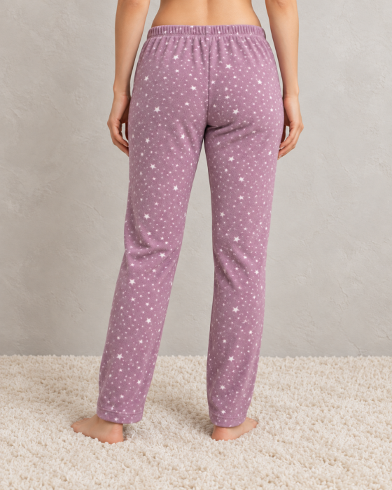 Pantaloni Pijama Polar Dama Mov cu Stelute, Moi si Caldurosi, cu Talie Elastica [2]