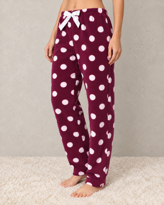 Pantaloni Pijama Polar Dama Visinii cu Buline Albe - Moi, Pufosi si Caldurosi [2]
