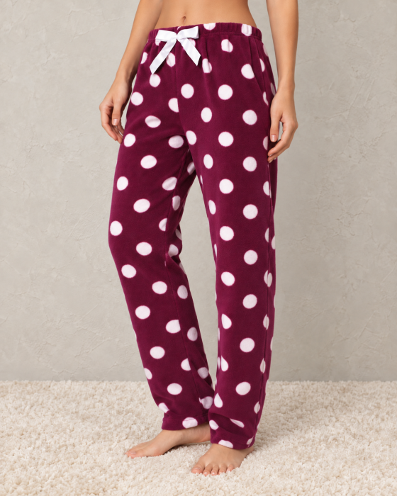 Pantaloni Pijama Polar Dama Visinii cu Buline Albe - Moi, Pufosi si Caldurosi [4]