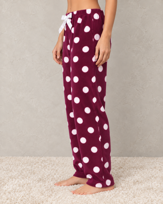 Pantaloni Pijama Polar Dama Visinii cu Buline Albe - Moi, Pufosi si Caldurosi [3]