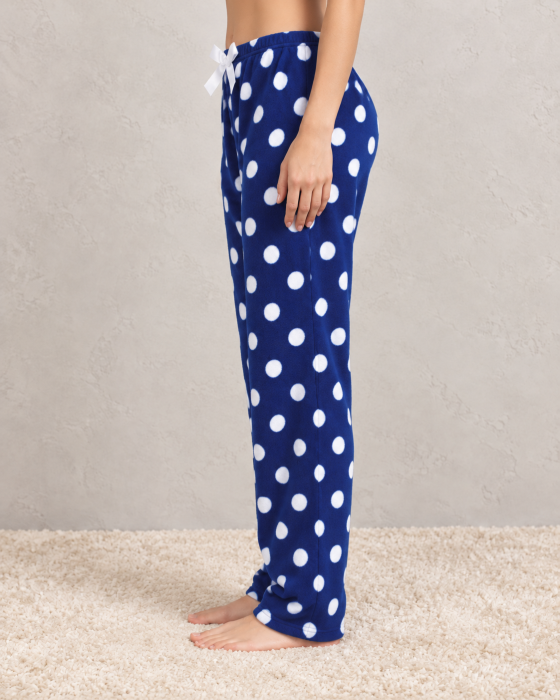 Pantaloni Pijama Polar Dama Moi si Caldurosi, Albastri cu Buline Albe [2]