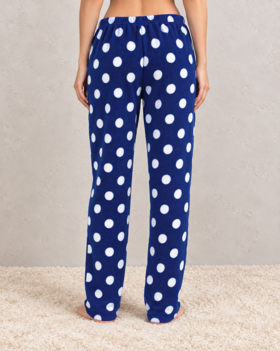 Pantaloni Pijama Polar Dama Moi si Caldurosi, Albastri cu Buline Albe [3]