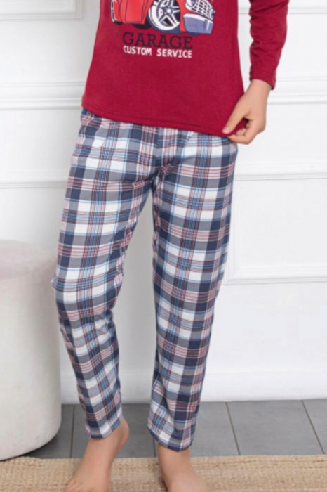 Pijama baieti, din material bumbac, maneci si pantaloni lungi, imprimeu Club Garage, rosu, embody.ro [2]