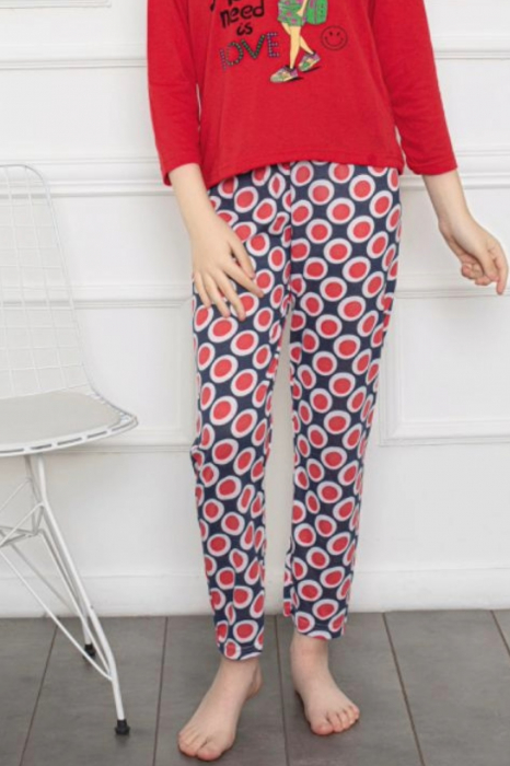 Pijama fete, din material bumbac, maneci si pantaloni lungi, imprimeu Love, rosu, embody.ro [2]