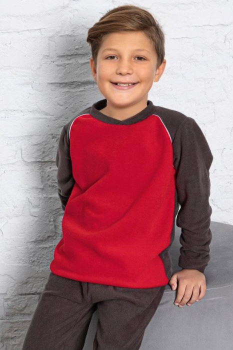 Black Friday - Reduceri Pijama baieti, din material soft polar moale si calduros, visiniu Promotie [3]