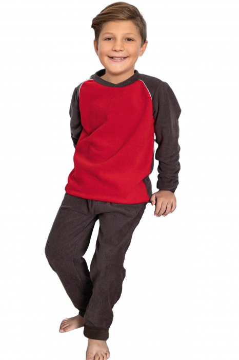 Black Friday - Reduceri Pijama baieti, din material soft polar moale si calduros, visiniu Promotie [4]