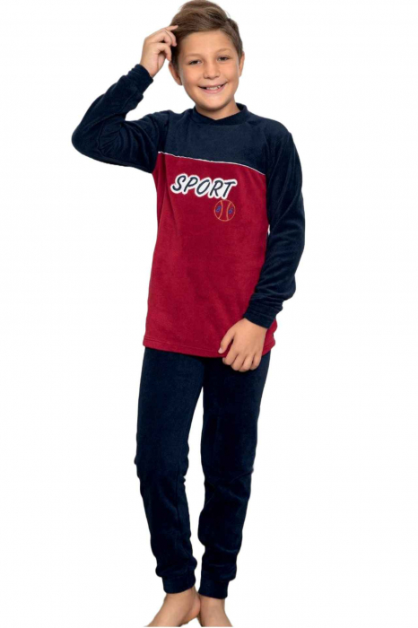 Pijama baieti, material soft polar moale si calduros, bleumarin [5]