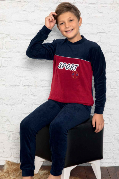 Pijama baieti, material soft polar moale si calduros, bleumarin [2]
