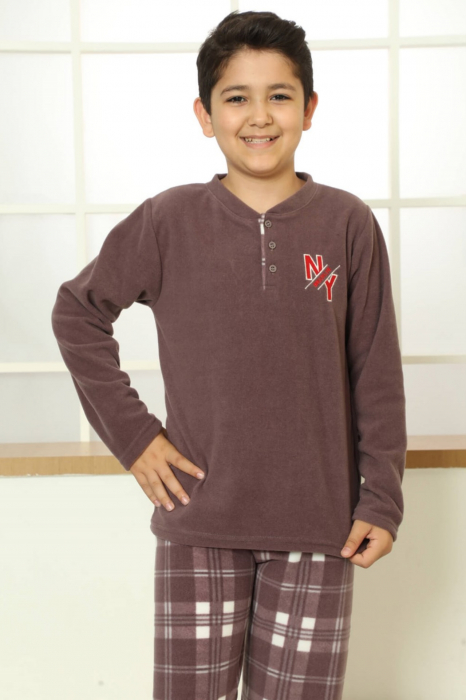 Pijama baieti, material soft polar moale si calduros, maro [3]