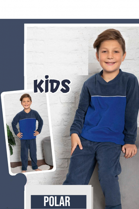 Pijama baieti, din material soft polar moale si calduros, albastru [2]