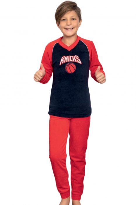 Pijama baieti, material soft polar moale si calduros, rosu [4]