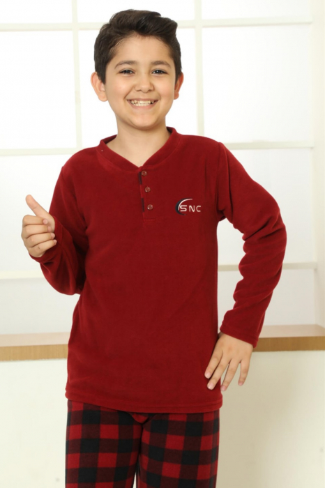 Pijama baieti, material soft polar moale si calduros, visiniu [3]