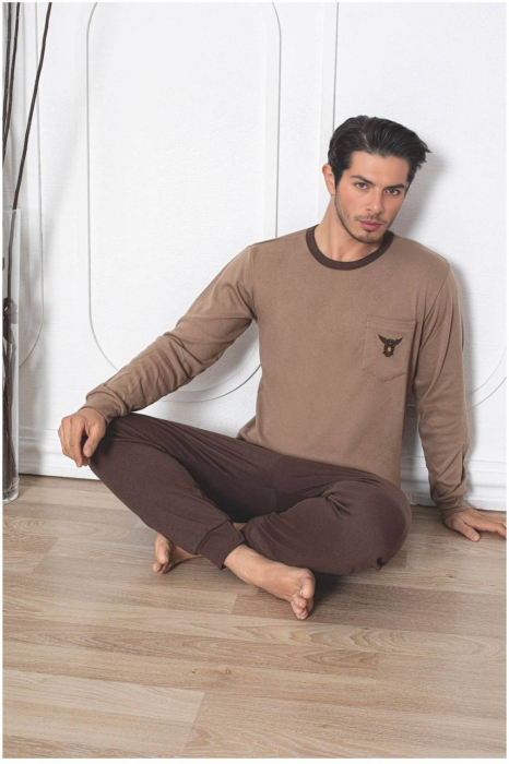 Pijama barbat din bumbac interlock, maneci si pantaloni lungi, , embody [2]