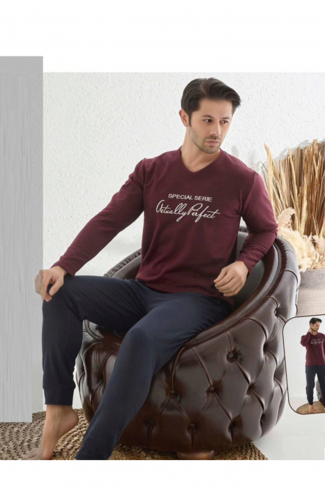 Pijama bumbac barbat, maneci si pantaloni lungi, imprimeu modern embody [2]