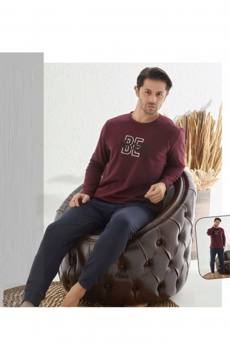 Pijama bumbac barbat, maneci si pantaloni lungi, imprimeu modern embody [2]