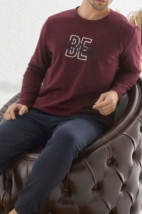 Pijama bumbac barbat, maneci si pantaloni lungi, imprimeu modern embody [3]