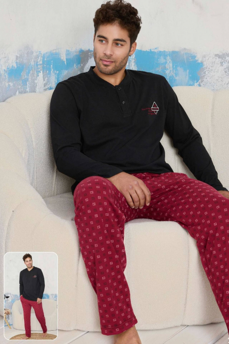 Pijama barbat din bumbac calitativ, maneci si pantaloni lungi, embody [2]