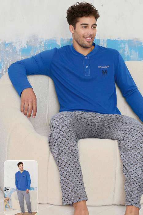 Pijama barbat din bumbac calitativ, maneci si pantaloni lungi, embody [2]