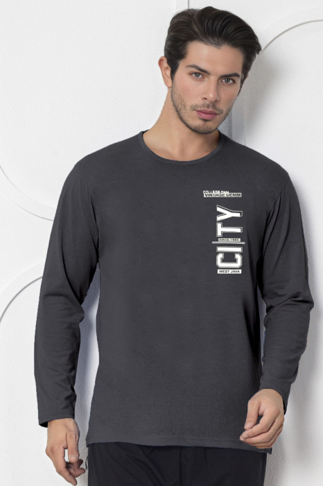 Pijama bumbac barbat, maneci si pantaloni lungi, imprimeu modern embody [3]