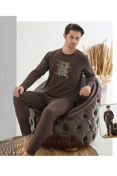 Pijama bumbac barbat, maneci si pantaloni lungi, imprimeu modern embody [2]
